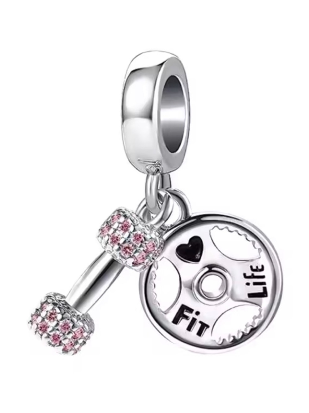 NWOT Fit Life Dumbbell & Weight Plate Dangle Charm Sterling Silver 925
